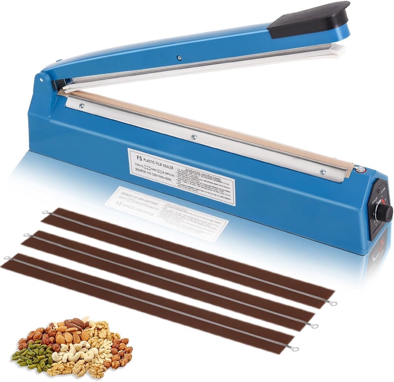 Piwerod 16 Inch Impulse Heat Sealer Machine for Plastic Bags PE PP Bags and Kraft Paper Bag, Cookie Bag Sealer, Manual Poly Bag Hot Seal Sealing Machine with Extra Replace Element Grip - Image 1